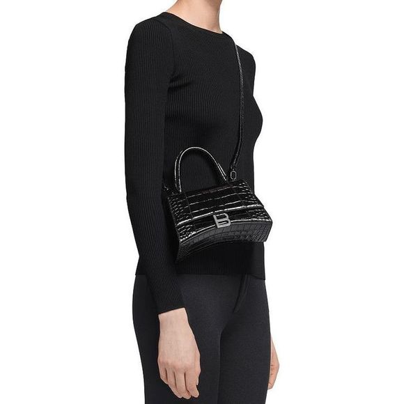 Balenciaga Top Handle Bag Black Hourglass XS Croc - Picture 1 of 3